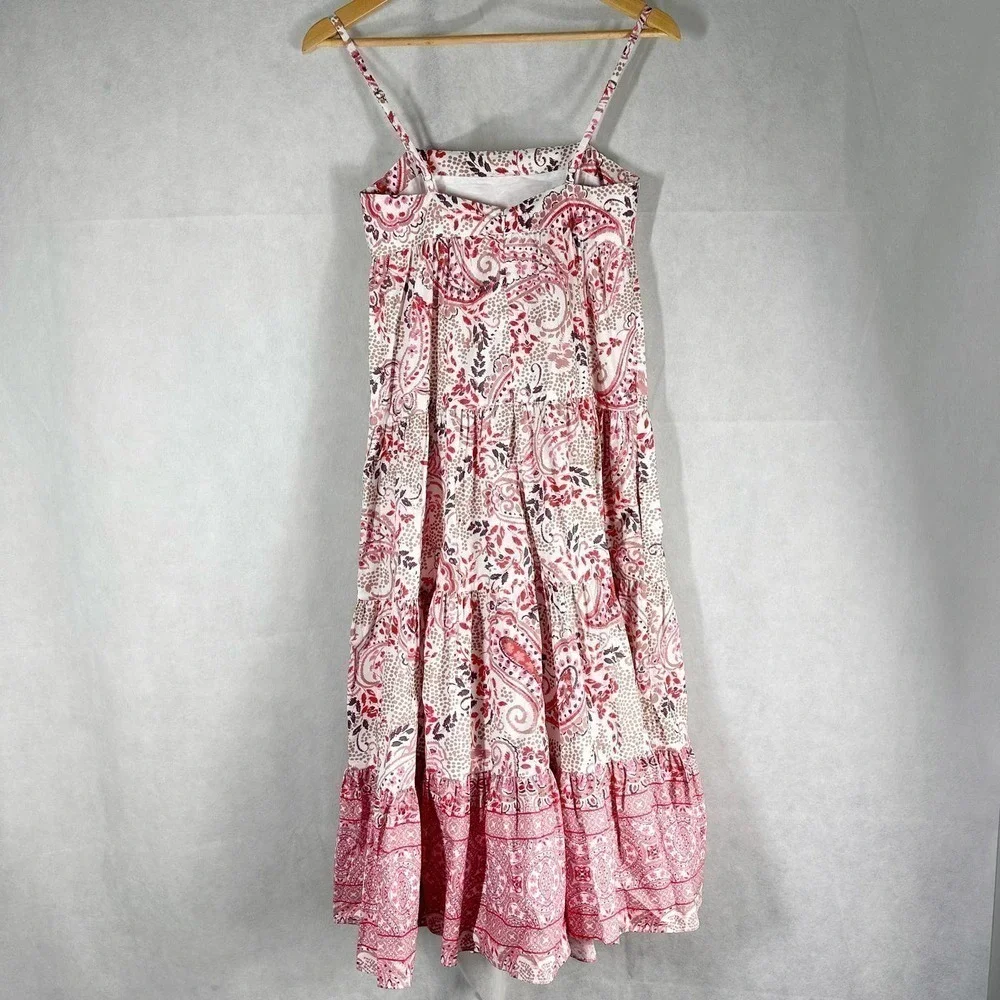Cara Cara Haley Midi Dress Paisley Border Ivory Size XS